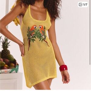 MODA ME COUTURE MUSERA Yellow Crochet Halter Cover-Up with Parrot Motif